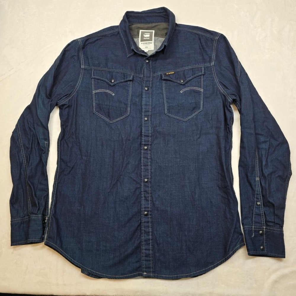 G-Star RAW Denim Pearl Snap Western Shirt Mens XL Dark Blue Long Sleeve Arc 3D